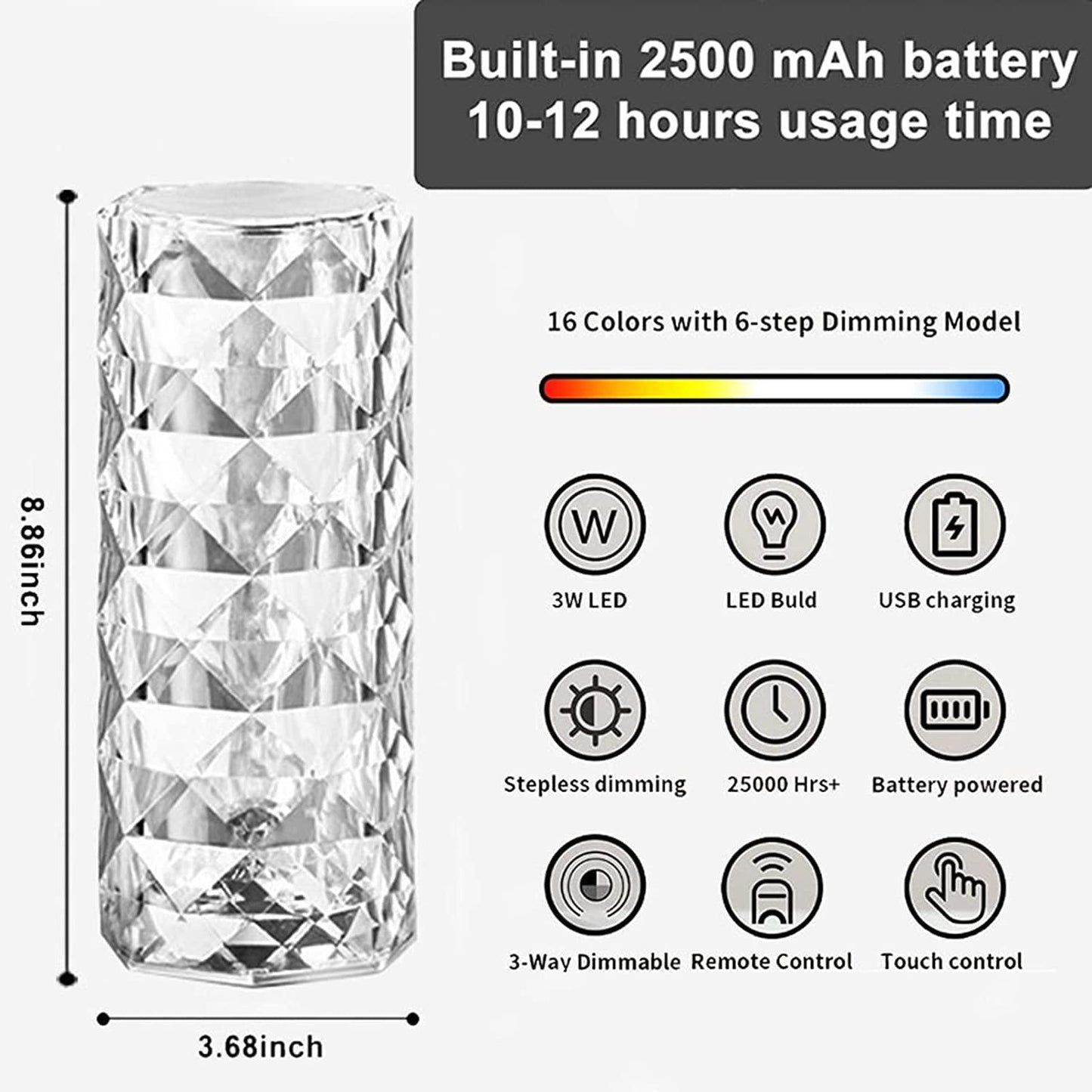 Rose Crystal Diamond Table Lamp (16 Color)