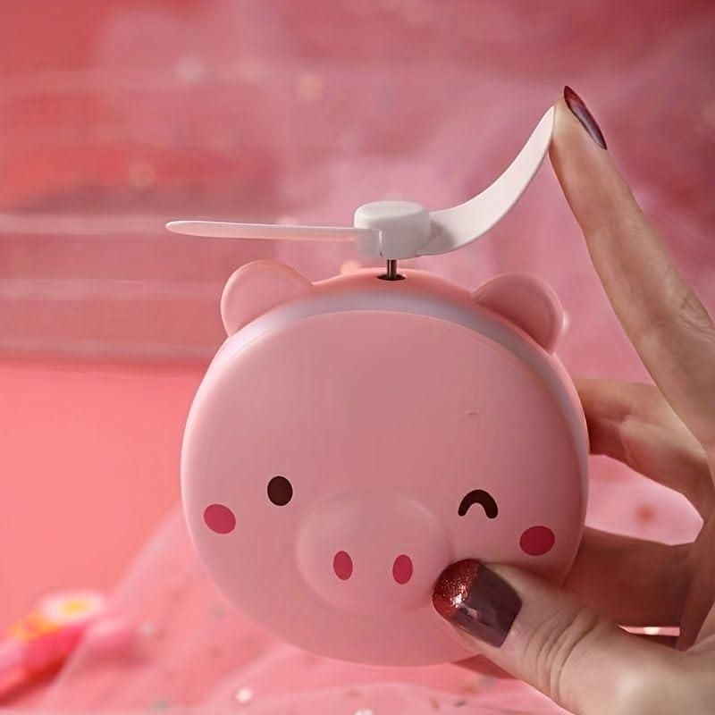 LED Lights Mirror Pocket Fan (Cute Pig)
