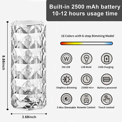 Rose Crystal Diamond Table Lamp (16 Color)