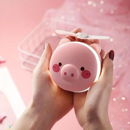 LED Lights Mirror Pocket Fan (Cute Pig)